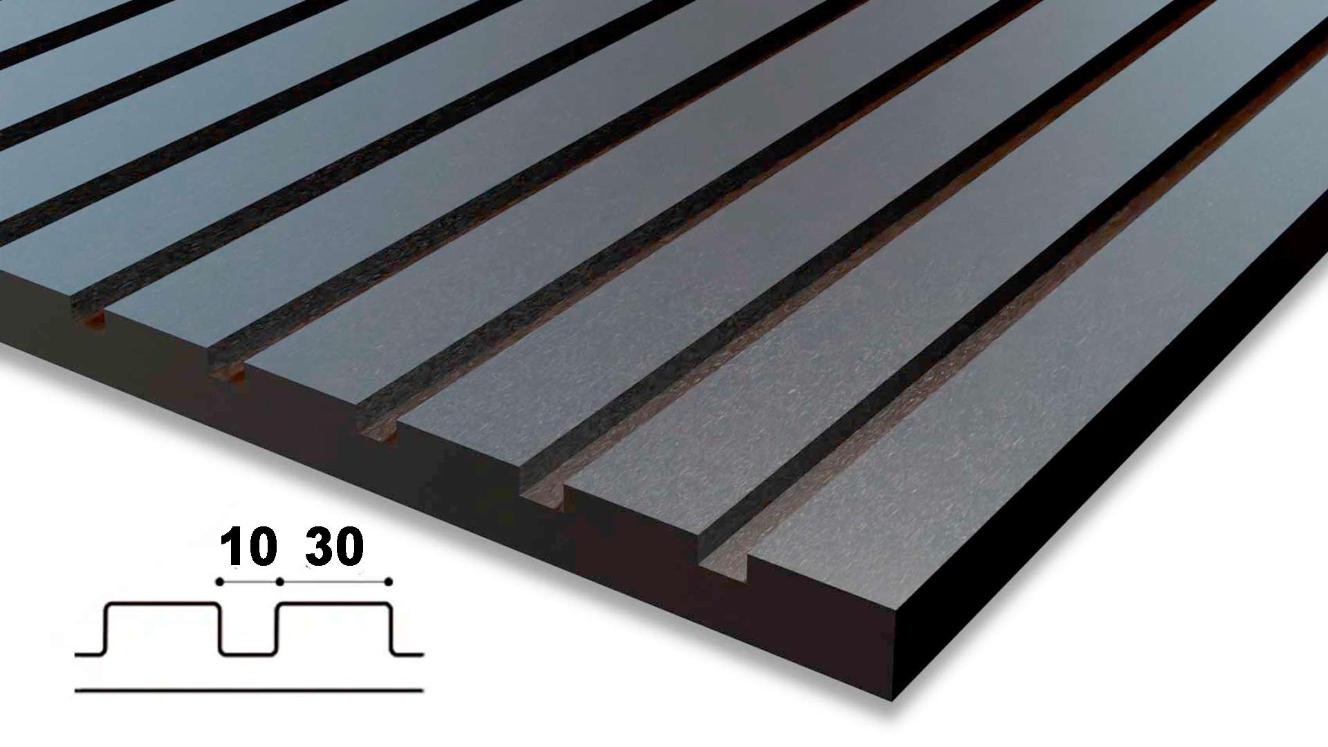 Grooved Black MDF Wall Panels - Groove Width 30mm, Depth 10mm Grooved Black MDF Wall Panels - Groove Width 30mm, Depth 10mm
